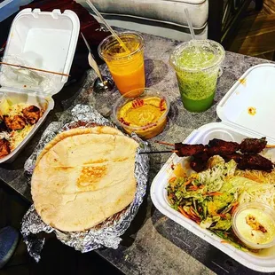 a variety of food items on a table