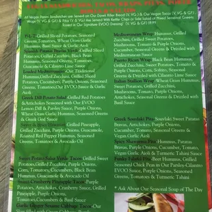 Vegan menu