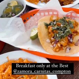 Carnitas plate and taco de chicharon