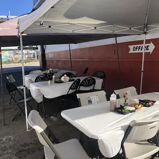 Outdoors dining under canopy