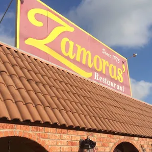  sign on the roof of a restaurant