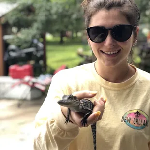 holding baby gators