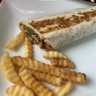 Split order of Chicken Shawarma with fries.