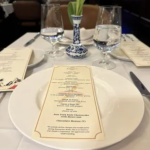 Restaurant week menu