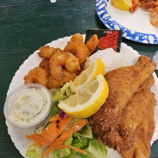 Half Thai chili shrimp and half fish