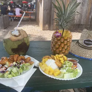 Pineapple coconut shrimp and Thai sweet chili shrimp.