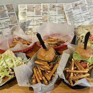 Burgers, steak hoagies, French fries
