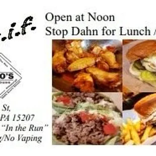 Open at noon for lunch