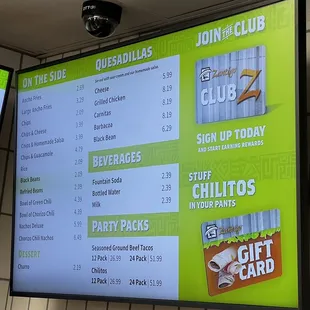 a menu on a large screen
