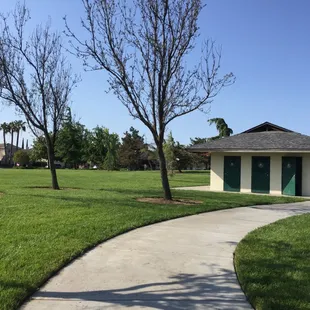 Bathroom and large grass area