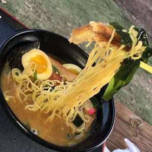 Pork belly ramen. Yum yum just not hot