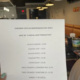 Special Menu for Liberian Independence Day