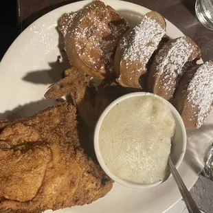 Chicken and waffles with grits