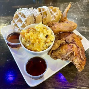 Chicken &amp; Waffles with Baked Macaroni &amp; Cheese