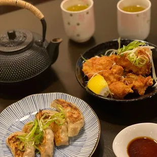 Gyoza and karaage chicken