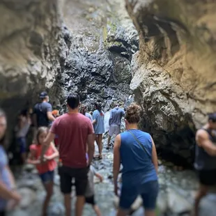 The line to wait to get close enough to see the waterfall