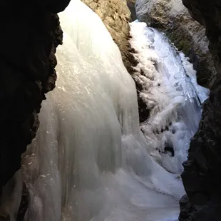 Inside the falls cavern while ice has formed.