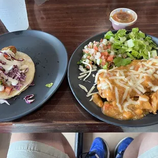 Fish taco (L) and crispy Chili Relleno (R)