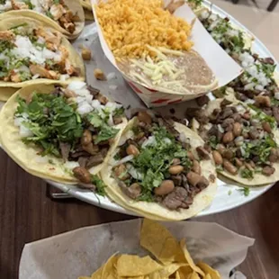 10 taco meal, beef and chicken.