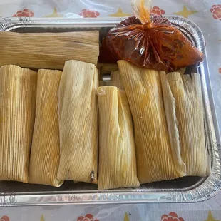 Tamales and red sauce