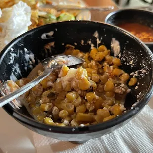 These are canned corn. $10 for this dish. SMH.