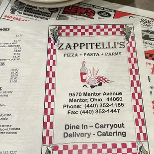 menu, pizza