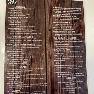 the menu of the restaurant