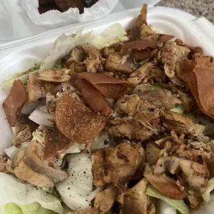 Chicken Fattoush Salad no cucumbers added onion.
