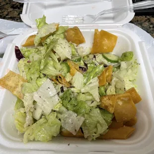 Fattoush Salad - Neither onions or tomatoes were on this fattoush. The dressing was delicious