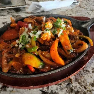 Mixed fajitas (shrimp, sirloin tips, and chicken)