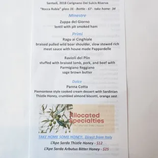 Daily Specials Menu