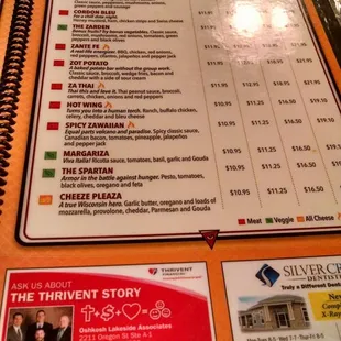 Pizza menu