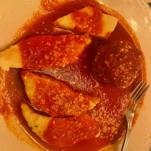This is the tasteless ricotta noodles and sauce. The meatball was the only good thing about it.