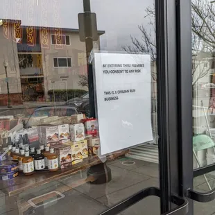 a sign in the window