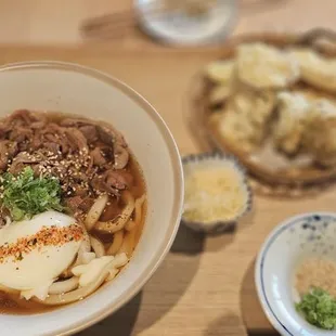 Beef soba with added sweet potatoes and mushrooms