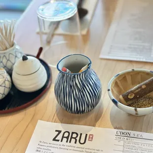 Sauces on the table  Love the sesame thing smell so good