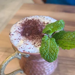 Derrick had a smoked yogurt drink. He enjoyed it.