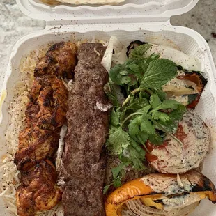 Combo chicken and koobideh plate to go