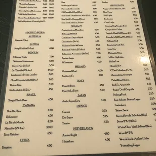 Drink menu back