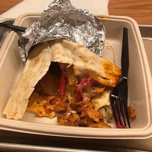 a plate of food with a fork and knife