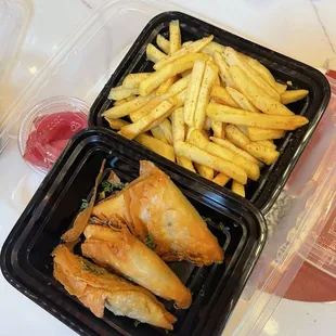 Spanakopita and zatar fries