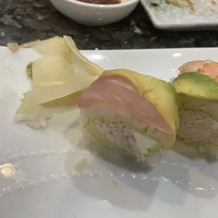 What's left of a rainbow roll.  Needed more WASABI!! Lol
