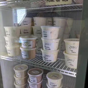 a display case full of ice creams