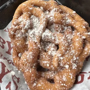 Funnel cake with caramel sauce - overcooked