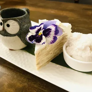 Coconut ice cream with crepe cake