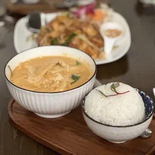 Red curry chicken with jasmine rice