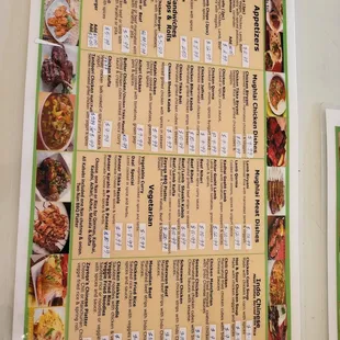 the menu of a restaurant