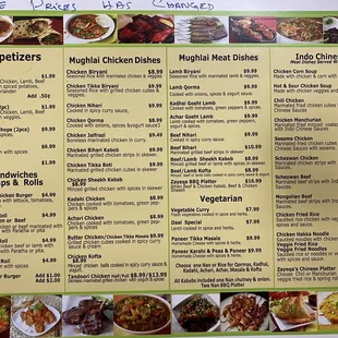 Updated menu with new prices