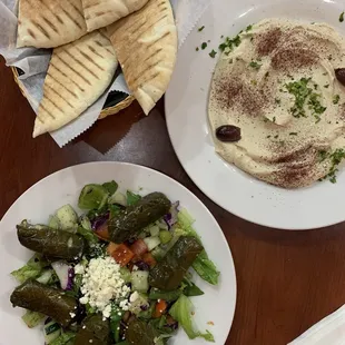 Dolmas, pita and hummus