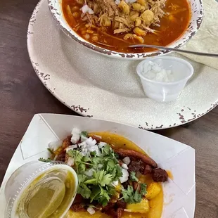 Taco al pastor and posole special